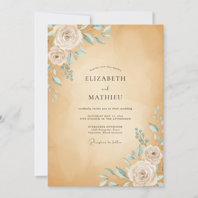 Invitation Mariage Rose Menthe Ocre (Devant)