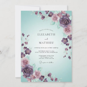 Invitation Mariage Rose Mer Écume Prune