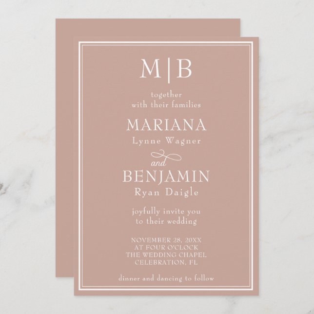 Invitation Mariage rose minimaliste moderne (Devant / Derrière)