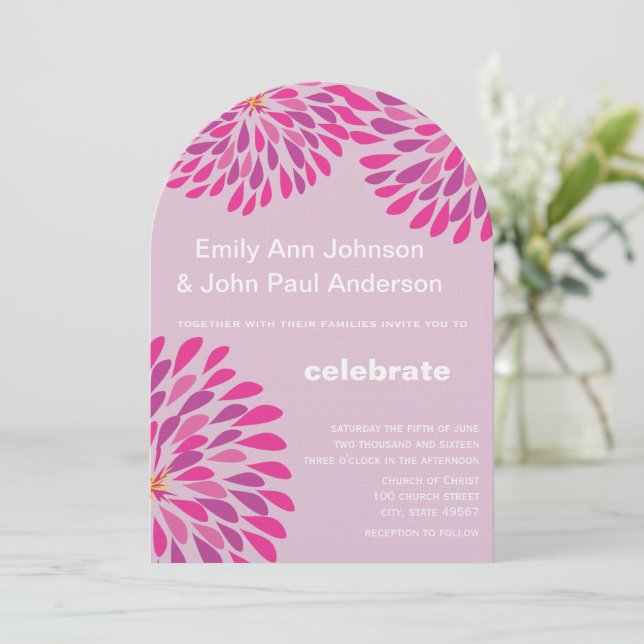 Invitation Mariage rose moderne Floral Chrysanthemum (Debout devant)