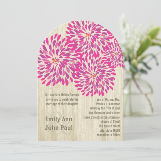 Invitation Mariage rose moderne Floral Chrysanthemum (Debout devant)