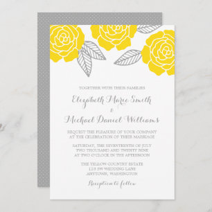 Invitation Mariage Rose moderne jaune et gris