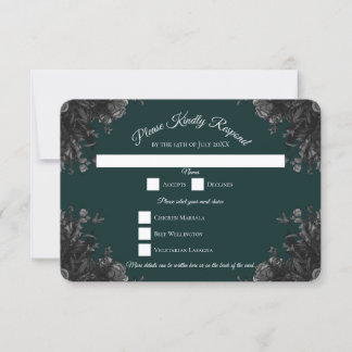 Invitation Mariage Rose noir noir vert foncé