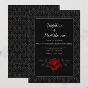 Invitation Mariage Rose noire damassée gothique