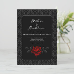 Invitation Mariage Rose noire damassée gothique