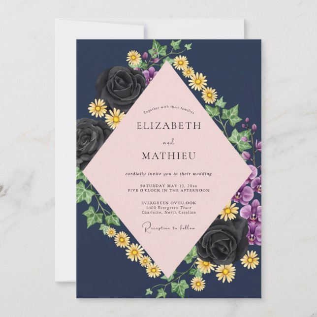 Invitation Mariage Rose noire de minuit (Devant)