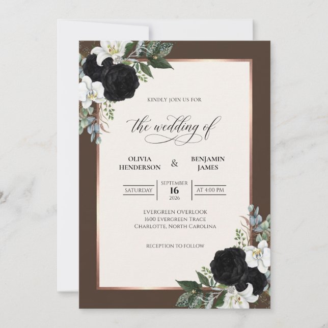 Invitation Mariage Rose Noire Marron (Devant)