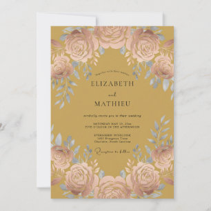 Invitation Mariage Rose Opulente Jaune Moutarde