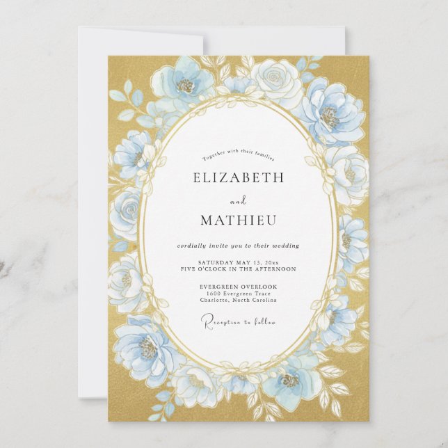 Invitation Mariage Rose Or Bleu Poudre (Devant)