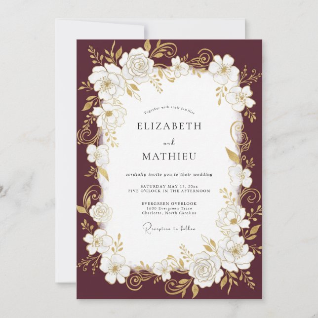 Invitation Mariage Rose Or Doré (Devant)