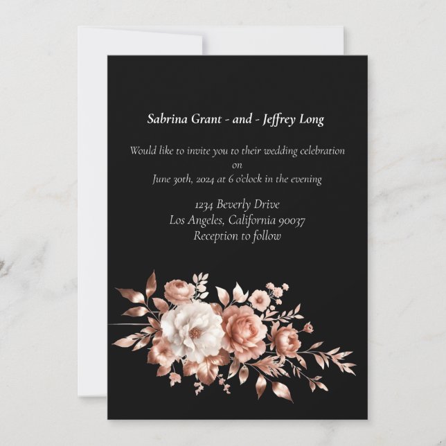 Invitation Mariage rose or Floral (Devant)