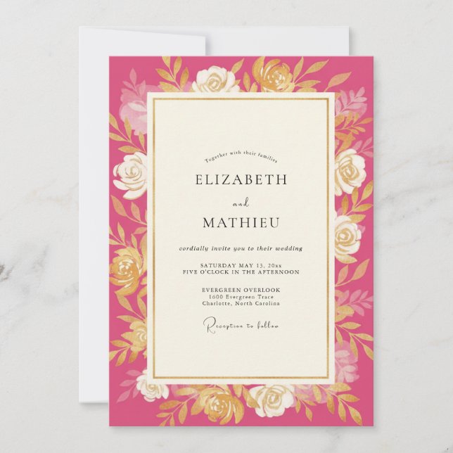 Invitation Mariage Rose Or Magenta (Devant)