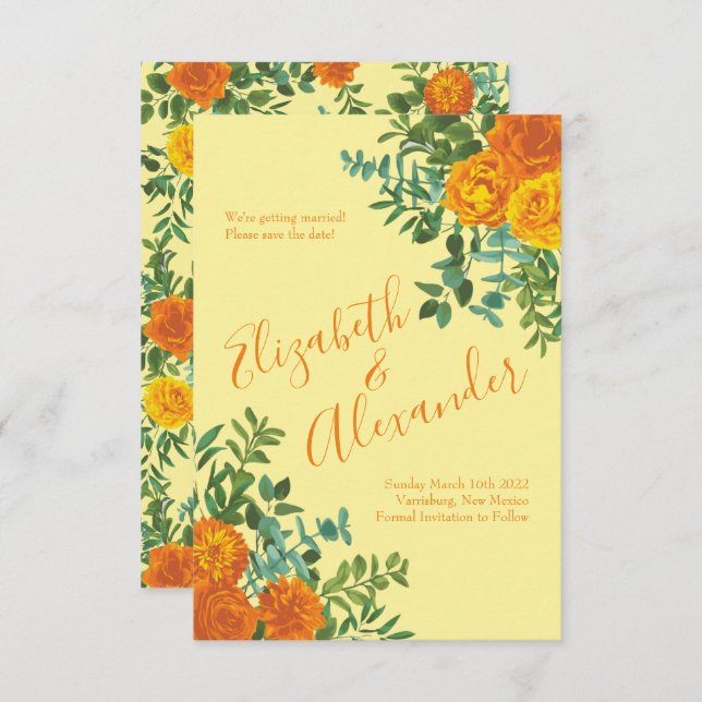Invitation Mariage Rose Orange Light Yellow Peony Date de sau (Devant / Derrière)