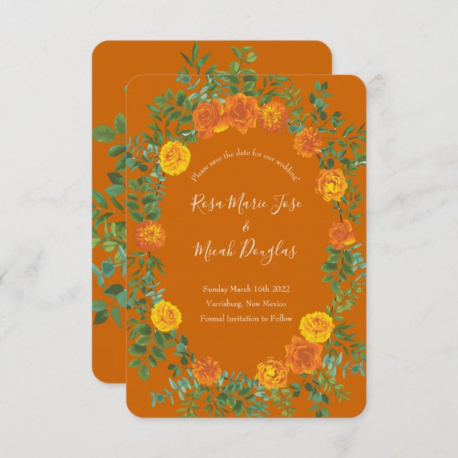 Invitation Mariage Rose Orange & Rust Fall Peony Date de sauv (Devant / Derrière)