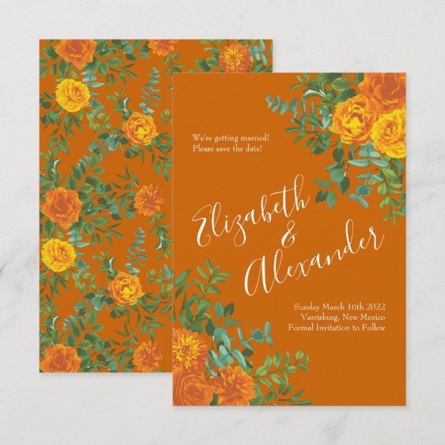Invitation Mariage Rose Orange Rust Fall Peony Date de sauveg (Devant / Derrière)