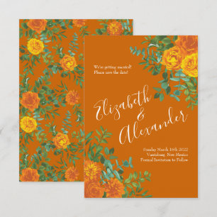 Invitation Mariage Rose Orange Rust Fall Peony Date de sauveg