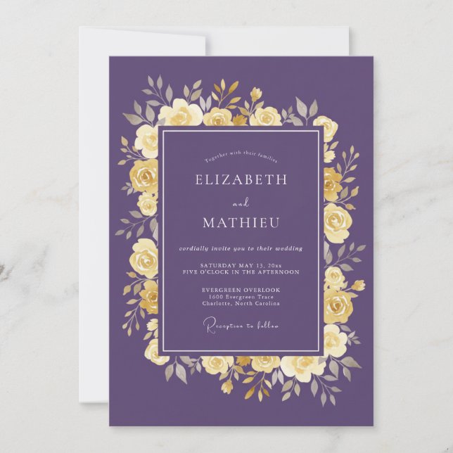 Invitation Mariage Rose Ornée de Prune (Devant)