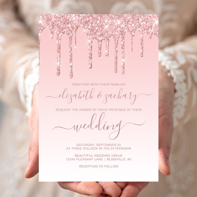 Invitation Mariage Rose Pailleté Chic qui Dégouline (Créateur téléchargé)