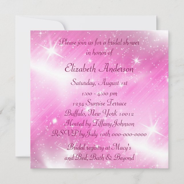 Invitation Mariage Rose Pailleté Rose (Devant)
