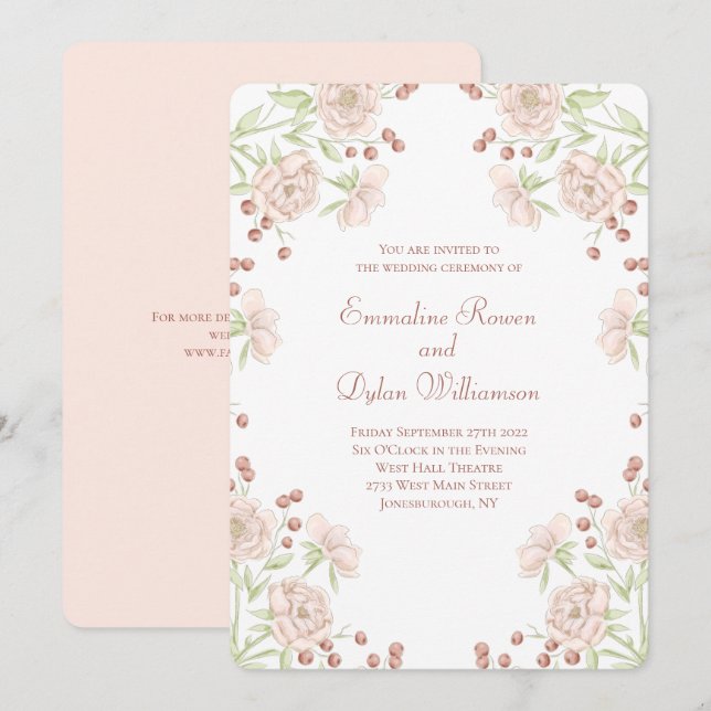 Invitation Mariage Rose Pâle (Devant / Derrière)