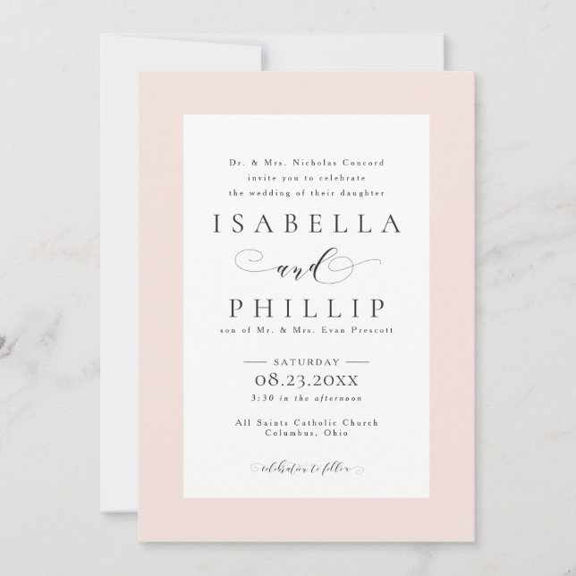 Invitation Mariage rose pâle (Devant)