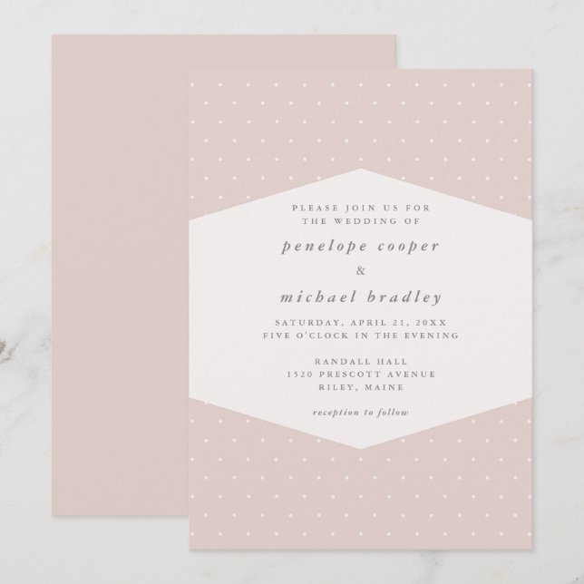 Invitation Mariage rose pâle à points délicats (Devant / Derrière)