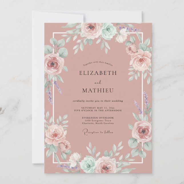 Invitation Mariage Rose Pâle Antique (Devant)