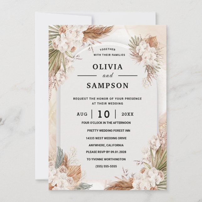 Invitation Mariage Rose Pâle Bourguignon Or (Devant)
