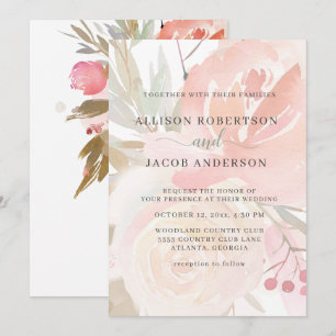 Invitation Mariage Rose Pâle Crème Vert Sauge