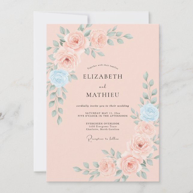 Invitation Mariage Rose Pâle et Discrète (Devant)