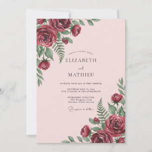 Invitation Mariage Rose Pâle et Fougère Bordeaux