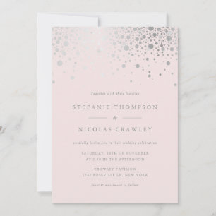 Invitation Mariage rose pâle Faux Silver Confetti