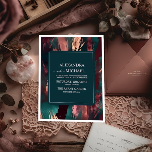 Invitation mariage rose pâle foncé en cuivre Abstrait (Créateur téléchargé)