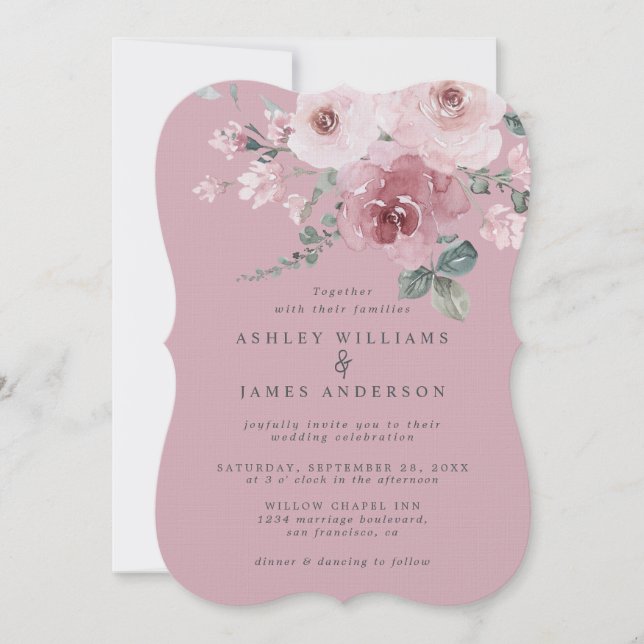 Invitation Mariage Rose Pâle Mauve Décoloré (Devant)