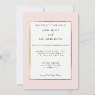 Invitation Mariage Rose Pâle Or Blanc