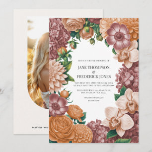 Invitation Mariage Rose Pâle, Pêche Rétro et Terracotta Douce