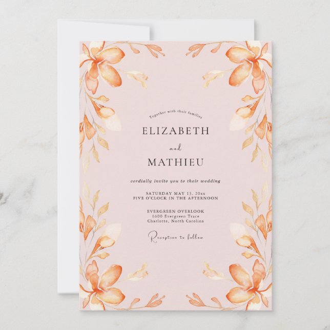 Invitation Mariage Rose Pâle Pétales d'Abricot (Devant)