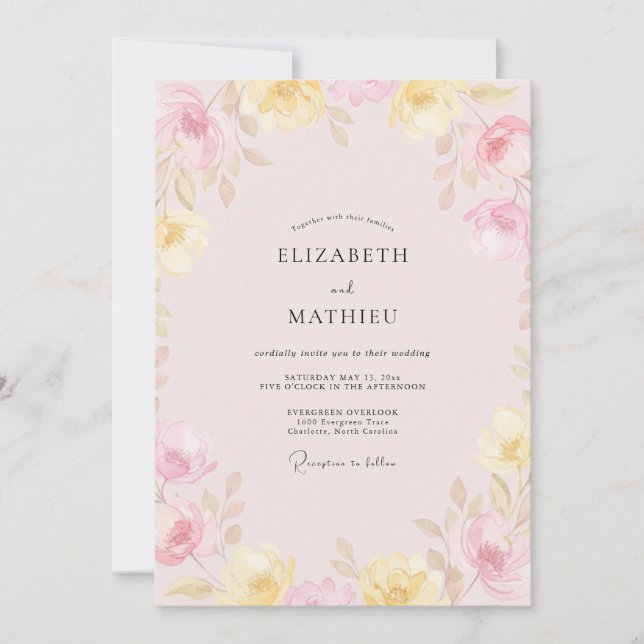 Invitation Mariage Rose Pâle Pétales de Beurre (Devant)