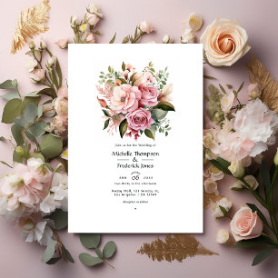 Invitation Mariage Rose Pâle, Verdure et Rose Cannelle