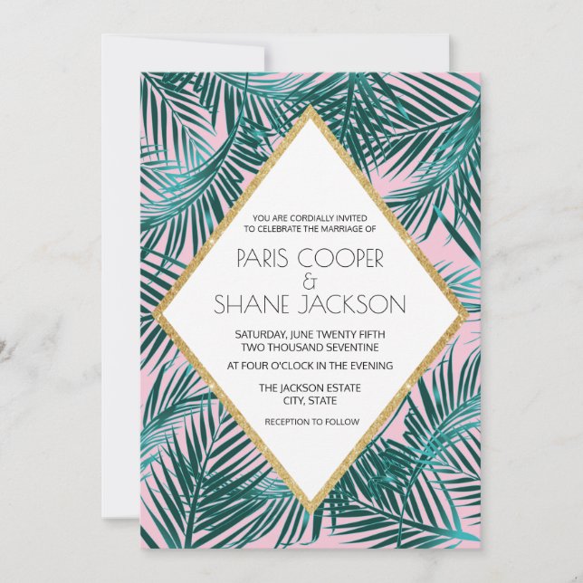 Invitation Mariage rose Palm Deco (Devant)