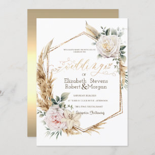 Invitation Mariage rose Pampas Grass Gold Frame