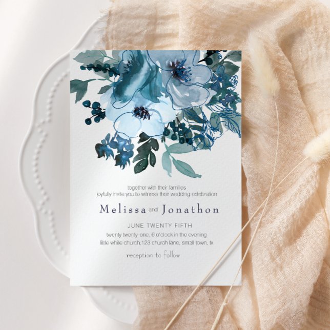 Invitation Mariage Rose Pastel Blue Watercolor (Créateur téléchargé)