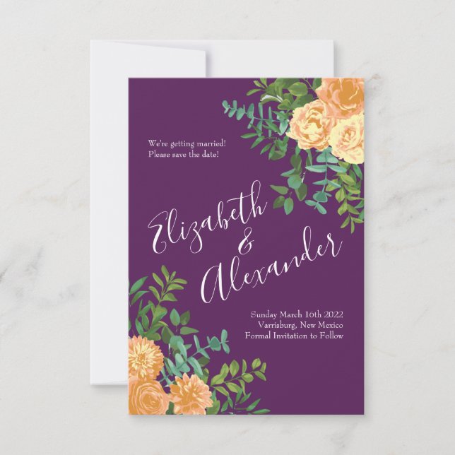 Invitation Mariage Rose Peach & Plum Purple Peony Date de sau (Devant)