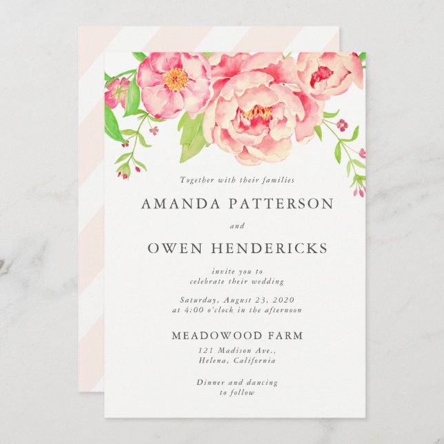 Invitation Mariage Rose Peach Watercolor (Devant / Derrière)