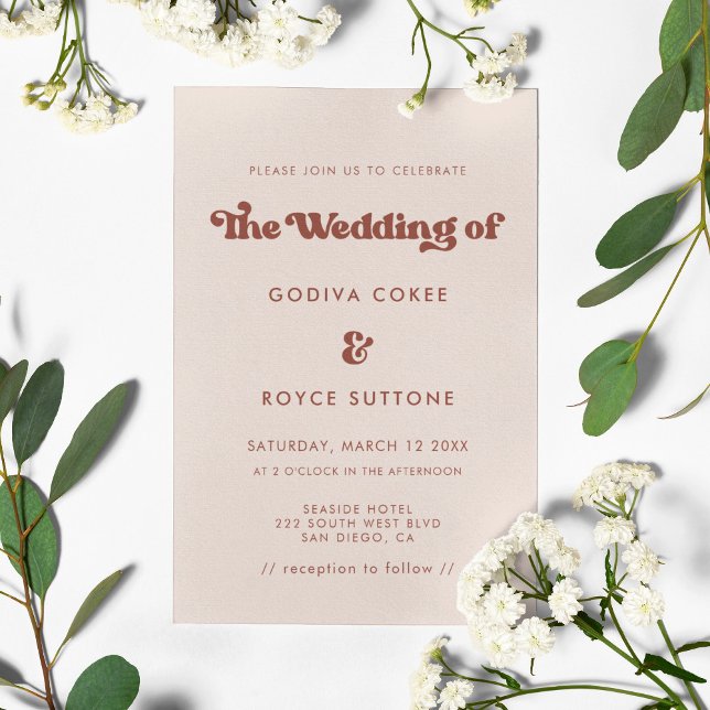 Invitation Mariage rose pêche rétro élégant (Créateur téléchargé)