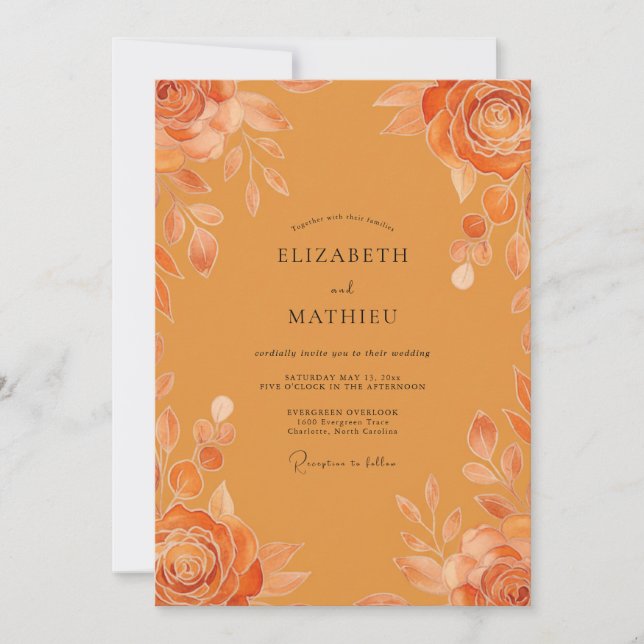 Invitation Mariage Rose Peinte Ambre (Devant)