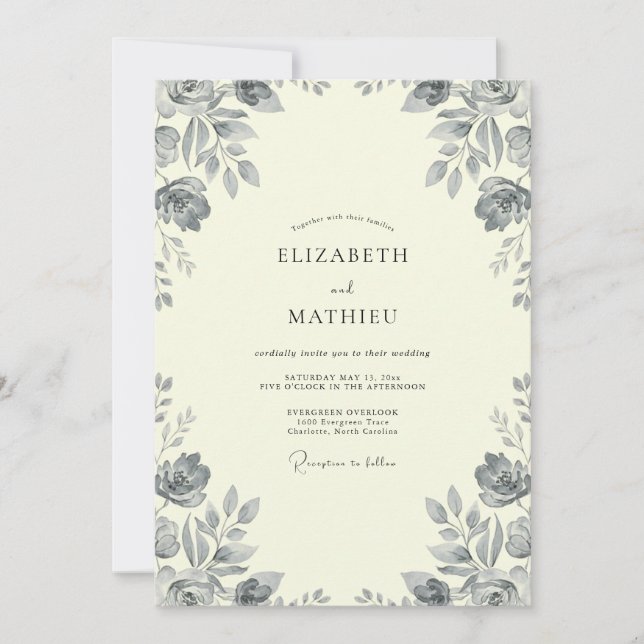 Invitation Mariage Rose Peinte au Charbon de Bois (Devant)