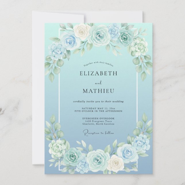 Invitation Mariage Rose Peinte Céruléenne (Devant)