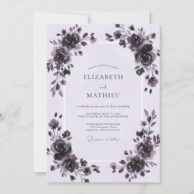 Invitation Mariage Rose Peinte de Prune (Devant)