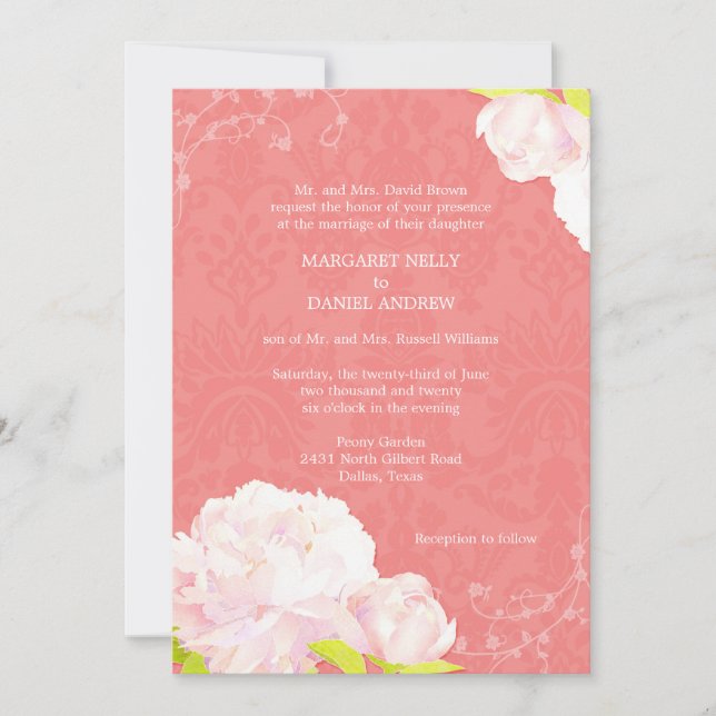 Invitation Mariage rose Peony Coral Shades (Devant)